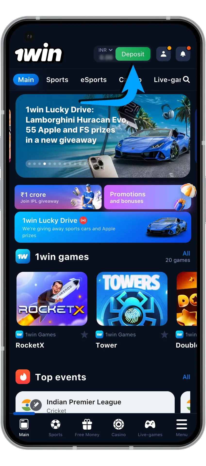 1Win कैसीनो में जमा अनुभाग खोजने के लिए सरल निर्देश।