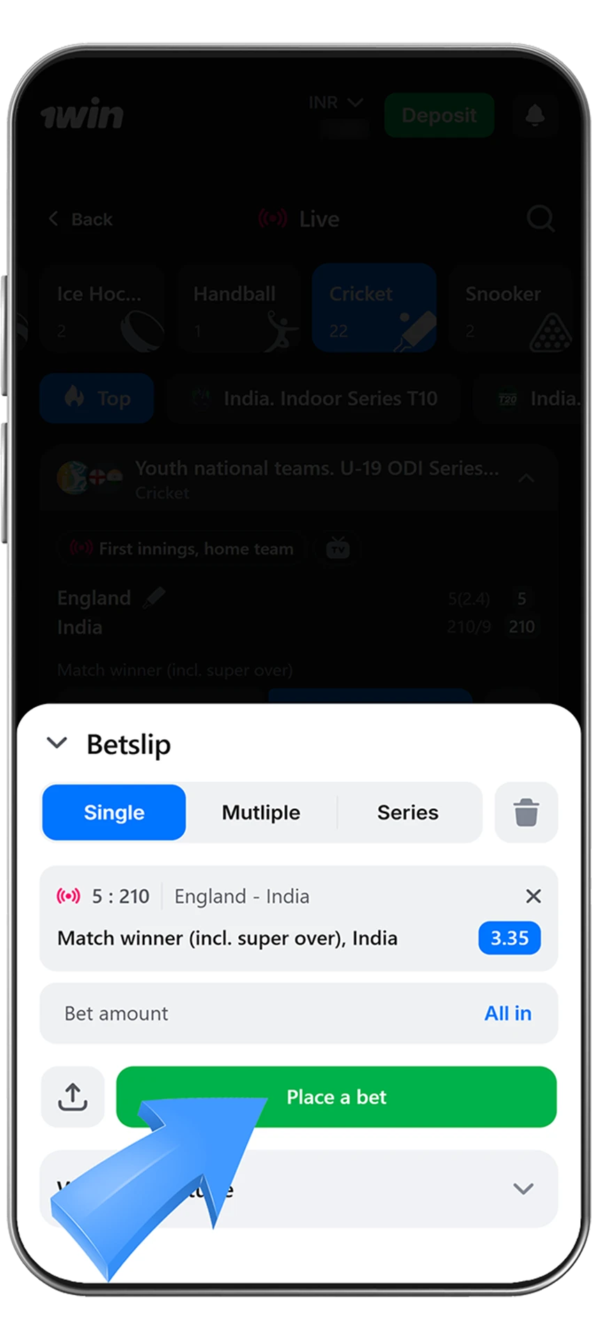 How to place a bet at 1win casino