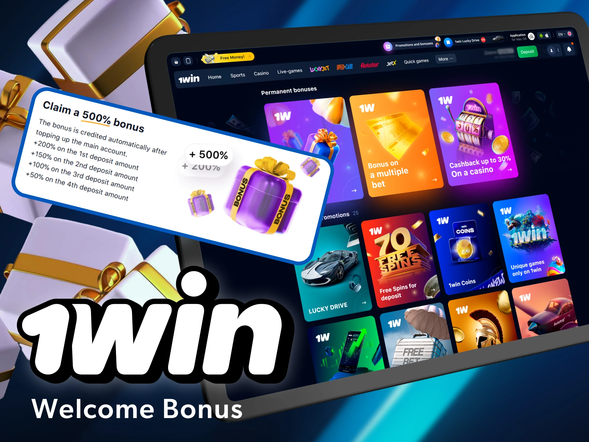 Get your first deposit bonus at 1win online casino.