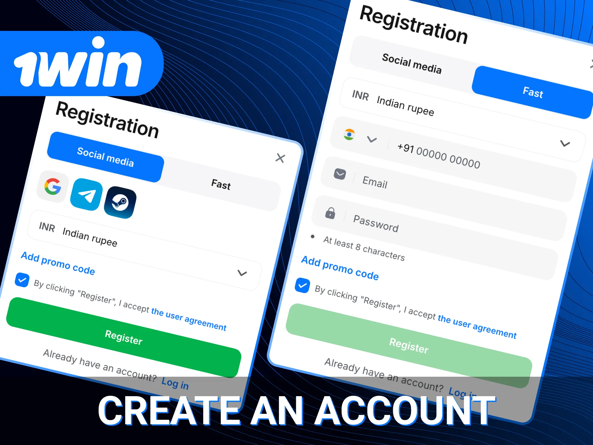 Registration form at 1win