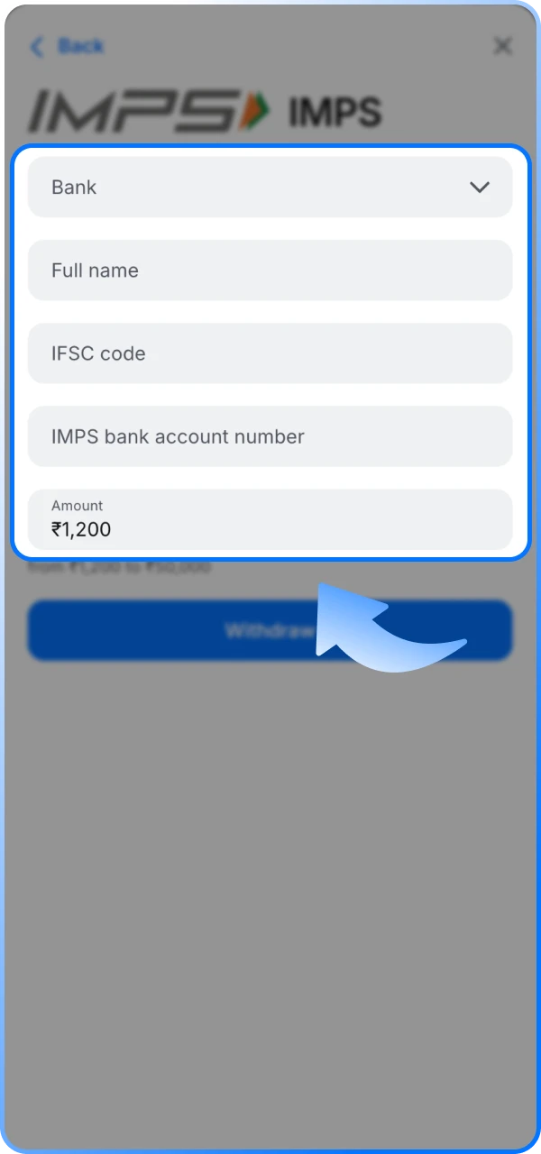 Enter your card details to withdraw funds from the 1win online casino.