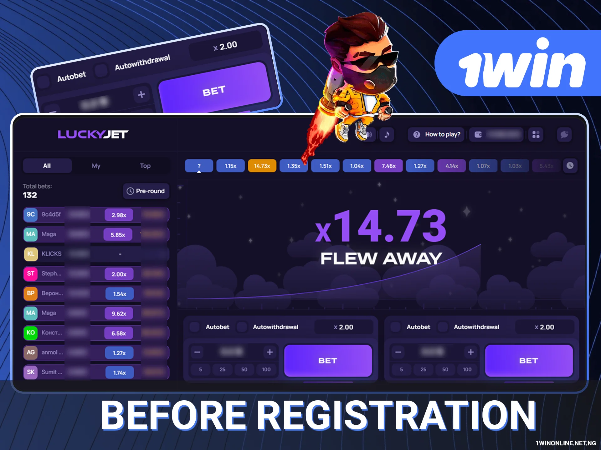 Lucky Jet registration tips on 1win website.