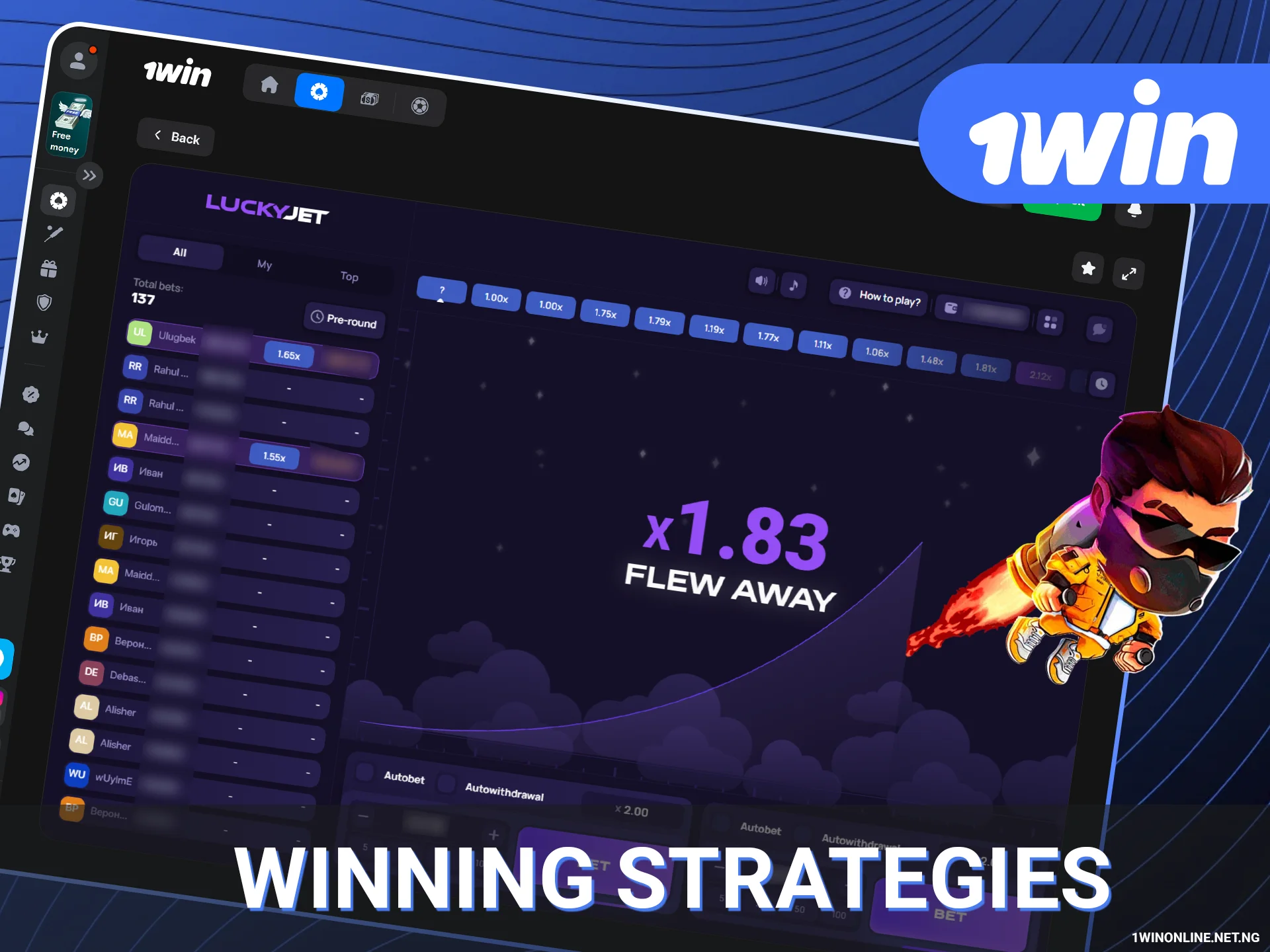 Top Lucky Jet strategies on 1win website.
