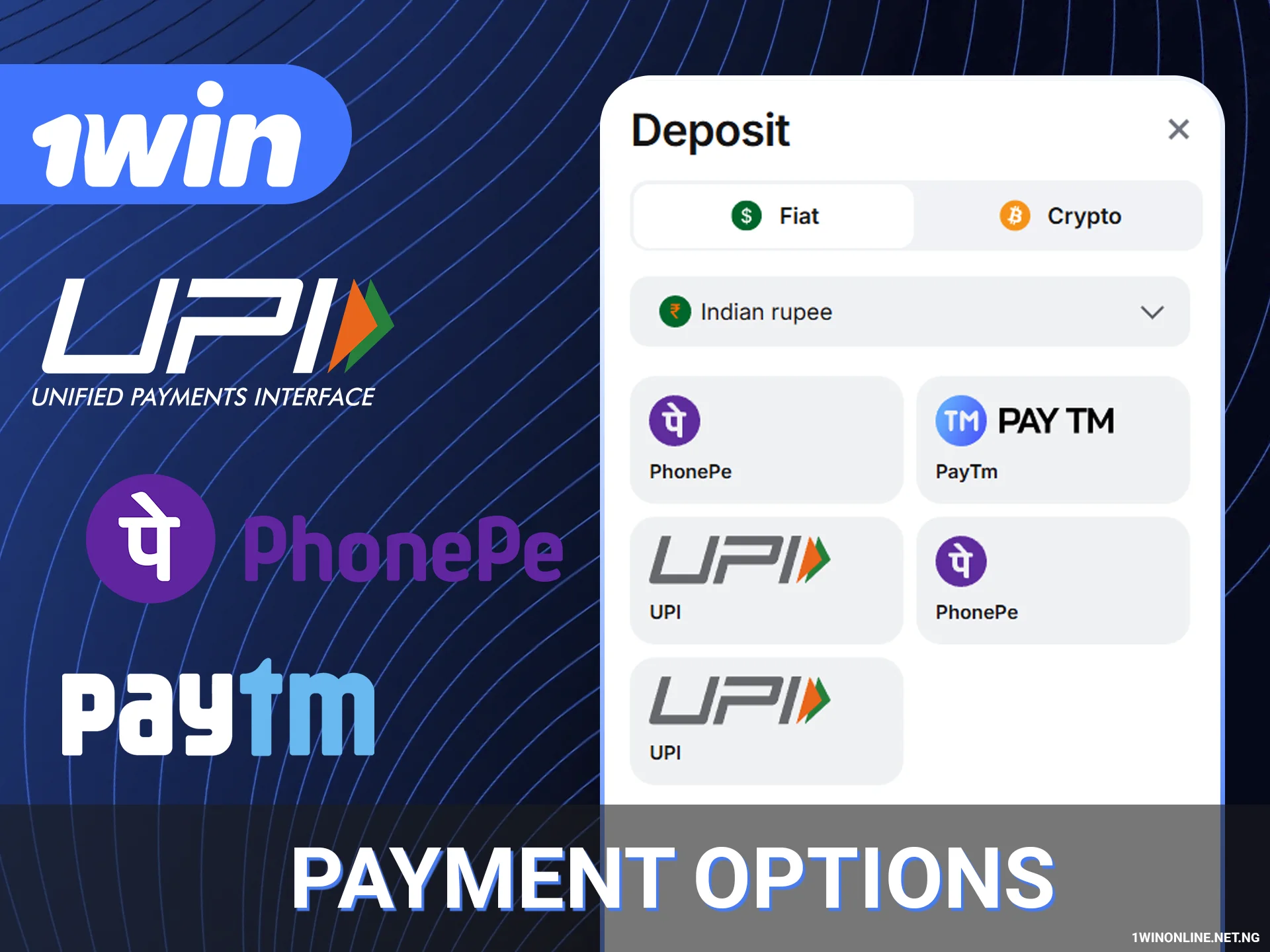 Best payment methods for users 1win India.