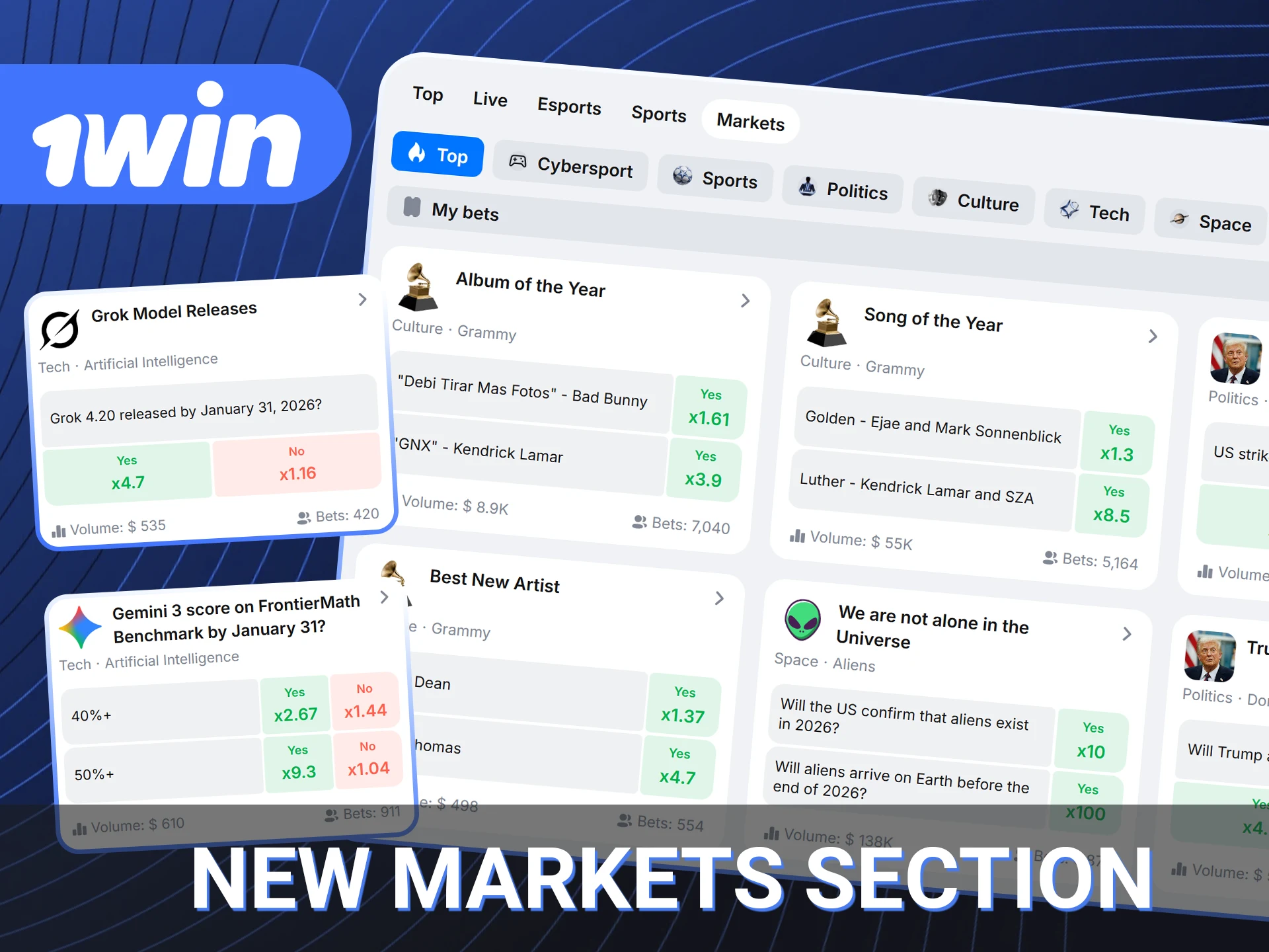 Markets at official 1win website